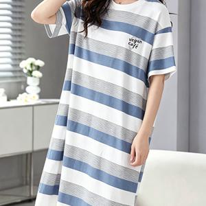 TEMU 여성 및 슬로건 프린트 잠옷 드레스 - 반팔 라운드넥, 세탁기 사용 가능 봄 여름 잠옷, 캐주얼 드레스 | 간편한 디자인, 편안한 착용감