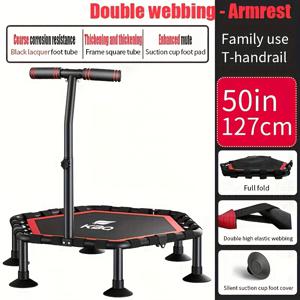 TEMU 50인치(약 127cm) 피트니스 트램폴린, 조절 가능한 핸들付き 육각형, 저소음 리바운더, 성인 점핑 트레이닝에 적합 - 최대 무게 한계 460파운드