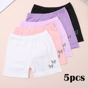 TEMU 5팩 소녀용 라인스톤 나비 자수 쇼츠, 단색 다용도 아우터웨어 팬츠