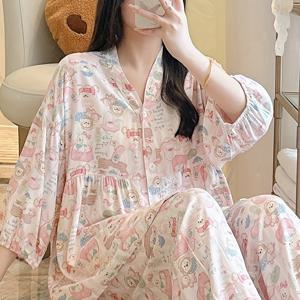TEMU 여성용 귀여운 만화 강아지 잠옷, 반팔과 긴 바지로 구성되어 여름에 가볍게 쿨하게 입기 좋고, 봄, 가을에 가디건 라운지웨어 세트로도 적합합니다.