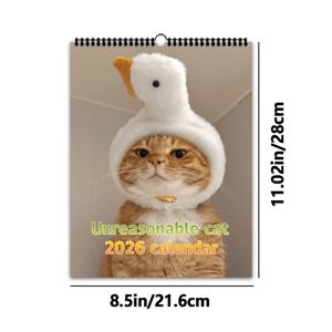 TEMU 1개, 2026년 달력, 귀여운 고양이 달력, 다양한 고급 패턴 12장, 매칭 고양이 일러스트, 2026년 벽 달력, 12개월 계획, 생일, 크리스마스, 새해 선물로 완벽한 선택, 미국 범용 버전 포함