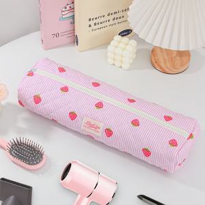 TEMU 여성용 핑크 딸기 꽃무늬 퀼팅 헤어드라이어 수납 가방, 휴대용 헤어드라이어 가방, 고데기 수납 가방, 스트레이트너 수납 가방, 미용 도구 수납 가방, 고데기, 헤어드라이어, 빗 수납 가능, 가정 및 여행용 필수품