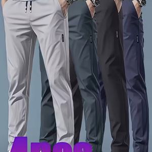 TEMU 남성용 퀵드라이 트레이닝 팬츠 4pcs - 가볍고 통기성 좋은 조절 가능한 드로스트링 허리 운동 바지, 단색 애슬레틱 러닝 팬츠, 헬스장, 야외 및 캐주얼 착용 가능 - 봄/가을용 (4pcs 팩)