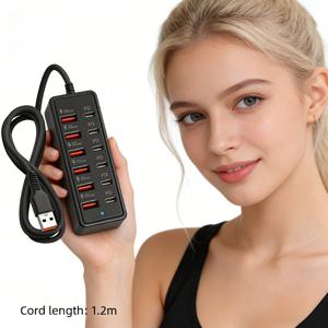 TEMU 2026년 최신형 12포트 USB 허브 USB 6포트 + Type-C PD 6포트 66W 고속 충전 , 스마트폰 태블릿 노트북 PD 기기용 소형 멀티포트 충전기