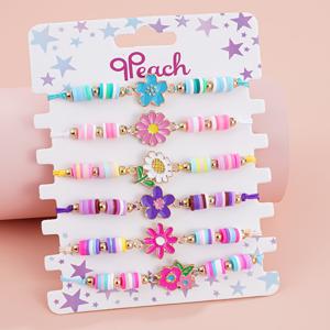 TEMU 여아용 아동용 컬러풀한 꽃 구슬 팔찌 6개 세트, 사이즈 조절 가능한 조임끈형 사랑스러운 우정 팔찌, 딸 손녀 조카를 위한 패션 주얼리 생일 선물