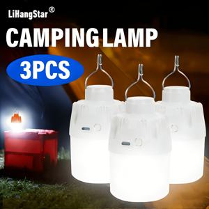 TEMU Lihangstar 3개 캠핑 휴대용 전구, USB 충전식 휴대용 손전등, LED 텐트 조명, 높은 밝기 조명 랜턴, 3가지 조명 모드, 후크 포함, 비상, 캠핑, 낚시, 마당, 상점용