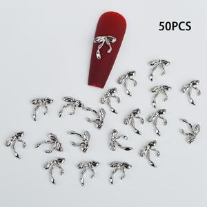 TEMU 리본 보우 네일 아트 참 50개, 고품질 메탈 디자인, DIY 매니큐어 및 페디큐어용, 여성용 네일 아트 액세서리
