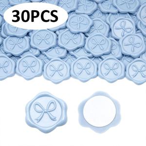 TEMU 30개 투명 파란색 3D 리본 왁스 씰 스티커 (자체 접착식), 웨딩 선물 봉투, 파티 초대장, 인사말 카드 장식에 완벽