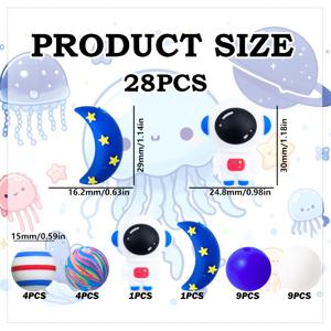 TEMU 28개 3D 우주비행사 모양 실리콘 구슬 세트, 달 에폭시 스타일 조합 포함, 15mm 레드, 블루, 화이트 원형 구슬, DIY 창의적인 핸드메이드 비즈 공예, 귀걸이, 목걸이, 가방 체인, 휴대폰 고리, 메이크업 브러쉬 비즈와 같은 DIY 핸드메이드 주얼리 액세서리용, 생일 선물, 휴일 선물 - 구슬 & 구슬 모음