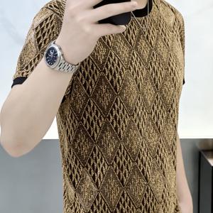 TEMU 남성용 메탈 파이버 티셔츠, 남성 반팔 티셔츠, 새로운 여름 트렌디 남성 의류