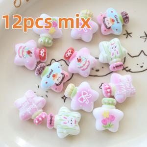 TEMU 소원병 양각 프린트 반투명 별 병 플랫 구슬 12개 DIY 비즈펜 휴대폰 참 자동차 걸이 열쇠고리 재료 세트