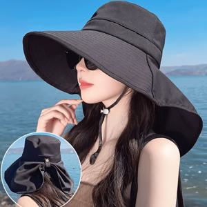 TEMU 여성용 아웃도어 레저 넓은 챙 목 보호 선햇, 여름 썬햇. 답답함 없이 오래 지속되는 편안함을 위한 통기성 원단 제작. 접이식 및 휴대용, 다양한 야외 상황에 적합. 얼굴을 돋보이게 해줌