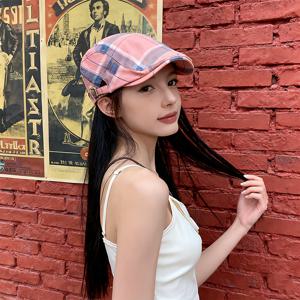 TEMU 여성용 & 남녀공용 경량 체커보드 베레모 - 도파민 스타일 신축성 있는 봄 여름용, 레트로 영국 모자, 발렌타인데이 선물용, 캐주얼/정장용 - 손세탁 가능 (//)