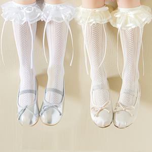 TEMU 어린이 공주 소녀용 봄/여름 얇은 레이스 중목 양말 1켤레/2켤레