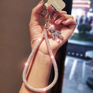 TEMU 여성용 짧은 손목 스트랩 휴대폰 랜야드, 반짝이는 라인스톤 곰 펜던트 포함, 고급스러운 느낌, 분실 방지, 야외용 스타일리시한 새로운 디자인