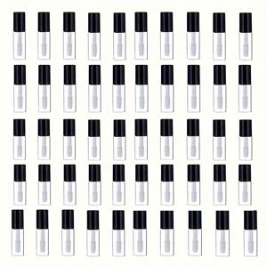 TEMU 1.2ML 소형 립글로스 튜브, 립 오일 튜브, 블랙 캡이 달린 50개 소형 병이 포함된 팬 트라이얼 팩, 립 오일 샘플용 PE 봉투 포장