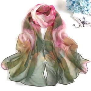 TEMU 1개 중국 스타일 연꽃 프린트 쉬폰 여성용 긴 스카프 여성용 쉬어 스카프 비치 타월 햇빛 가리개 숄