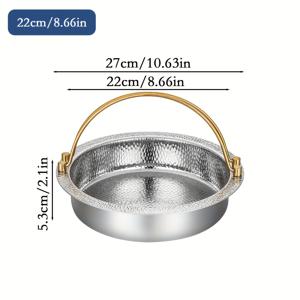 TEMU 22/26cm 스테인리스 스틸 망치질 냄비, 일본식 스키야키 팬, 스튜와 국용, 손잡이 포함, 망치질 텍스처 논스틱 - 인덕션 및 가스레인지 사용 가능