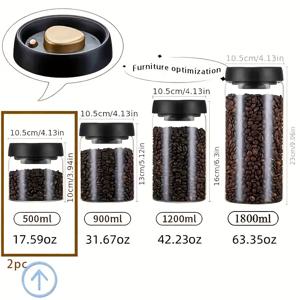 TEMU 2개 세트 진공 밀폐 유리병, 커피콩, 견과류, 향신료, 차, 사탕, 시리얼 등 식품 보관용 용기. 주방 정리 및 보관에 이상적, 정리 마니아를 위한 완벽한 선물, 일상적인 가정 및 주방 사용에 적합