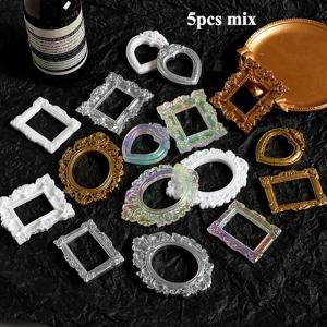 TEMU 5개 랜덤 혼합 시뮬레이션 레트로 바로크 사진 프레임 레진 액세서리, 레진 액세서리 디스플레이 스탠드, 주얼리 제작 헤어핀 헤드 로프, 휴대폰 케이스 미니어처 인형의 집 가구 제작에 사용 가능