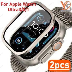 TEMU [신상] Apple Watch Ultra Ultra2 Ultra3 49mm용 2개입 오리지널 티타늄 알루미늄 합금 메탈 커버 강화 유리, 고품질 소재, 내구성 좋은 유리, 브랜드 정품, 스크래치 방지 HD 필름, 블랙프라이데이, 휴일/크리스마스/할로윈 선물