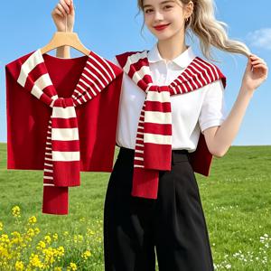 TEMU 여성용 라이트 럭셔리 우아한 불규칙 컬러 블록 가디건 숄 재킷, 인플루언서 올 시즌 스몰 숄 여성용 에어컨 방용 아우터, 넥 스카프 페이크 칼라 여행 휴가에 적합, 캐주얼 포멀 아우터 액세서리