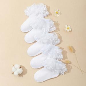 TEMU 여아용 아기 화이트 댄스 레이스 양말 5켤레, 통기성 있는 메쉬 레이스 공주님 레이스 장식, 봄, 가을, 여름용