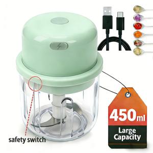 TEMU 1개 450ml 전기 믹서, 미니 푸드 프로세서, 무선 마늘 다지기, USB 충전식 다지기, 날카로운 날 장착, 음식 재료 혼합 및 다지기용, 휴대용으로 야외에서도 사용 가능
