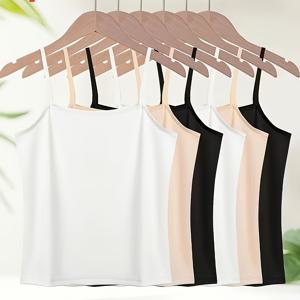 TEMU 6pcs 여성용 캐미솔 베이스 레이어 세트 - 스파게티 스트랩 탱크 탑 - 클래식 컬러 - 블랙, 화이트, 누드 - 간편 패션 - 게으른 스타일 - 다용도