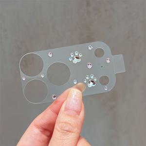 TEMU 블링 라인스톤 발바닥 귀여운 럭셔리 무광 투명 카메라 필름, 아이폰 17 프로 맥스 17 프로 렌즈 필름 호환
