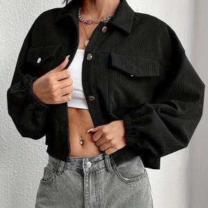 TEMU 여성용 숄더스트랩 긴소매 싱글브레스트 카고 포켓 가을 캐주얼 자켓