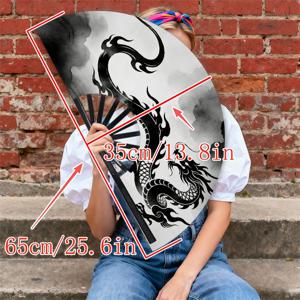TEMU 남성용 휴대용 선풍기, 싱글 유닛, 스타일리시한 블랙 드래곤 잉크 워시 패턴, 일상 및 야외 활동을 위한 시원한 바람 제공, 트렌디하고 기능성 아이템, 배터리 없음