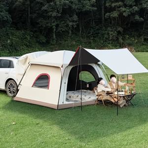 TEMU 후방 장착형 텐트 SUV, 세단, 야외 캠핑 야영용품 완비형 침실 2개 거실 1개 확장형 텐트, 창고, 자가용 여행용 후방 장착형 텐트, 가족 모임 텐트, 차양 텐트, 뜰에 설치 가능