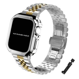 TEMU 스테인리스 밴드 + TPU 아머 케이스, 애플워치 38/40/41mm 42/44/45mm, S10 42/46mm용 iWatch Series 10/9/8/7/6/5/SE/4 호환 메탈 스트랩 & 범퍼 커버