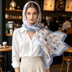 TEMU 100% 멀베리 실크 숄, 블루 튤립, 마그놀리아, 라이트 럭셔리 유럽식 궁정 스타일, 봄 여름, 쿨링 넥 스카프, 얇은 넥 랩, 젊은 연령감, 우아한 헤드스카프, 야외, 휴가, 해변, 여름 휴가, 해변, 엄마를 위한 선물, 파트너를 위한 선물