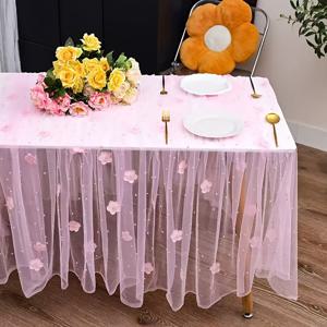 TEMU 200cm 진주 꽃 네트 테이블 러너, 파티 테이블 러너, 웨딩 브라이덜 베일