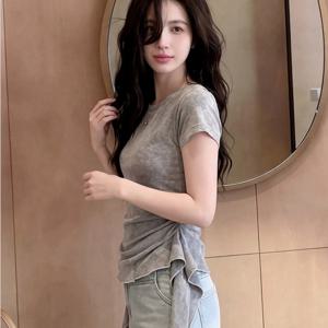 TEMU 2026 봄, 여름, 가을 신상 여성용 반팔 티셔츠, 아름다운 디자인과 아름다운 핀치 허리 탑