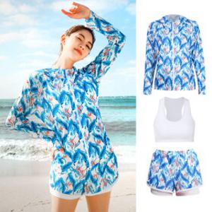 [빠른출고]썬셋 M~2XL 집업래쉬가드 루즈핏래쉬가드 빅사이즈수영복 여자수영복 중년 레쉬가드세트