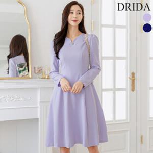 드리다 봄 가을 여자 진주 장식 A라인 플레어 정장 미디 원피스 40-50대 중년여성 엄마옷 미시 하객룩