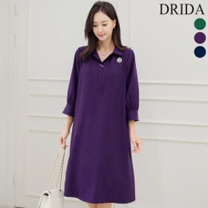 드리다 봄 가을 여자 카라 정장 반오픈 쉬폰 7부 빅사이즈 롱 원피스 40-50대 중년여성 엄마옷 하객 상견례