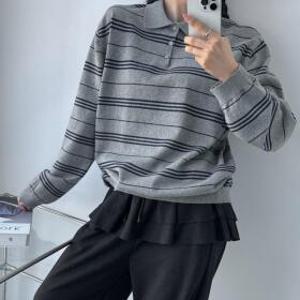 피케 럭비티 박스 시보리 롱티 스트라이프티셔츠