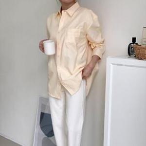 소라색 기본남방 여성 빅사이즈 무지 개강룩 롱셔츠
