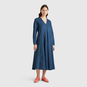Deep v neck denim long dress_4RZKDV0AY901