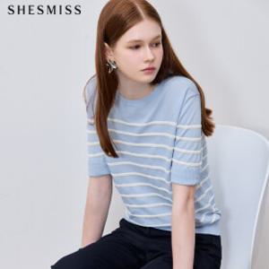 [쉬즈미스(SHESMISS)] 스트라이프 반팔 니트 탑 (택가격: 118000원)