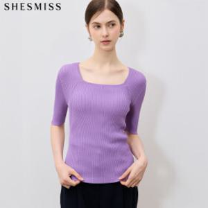 [쉬즈미스(SHESMISS)] 날씬한 라인 스퀘어넥 리브 니트 탑 (택가격: 138000원)