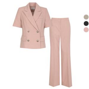 SET 여성 리브 여름 더블 정장 자켓+팬츠 세트