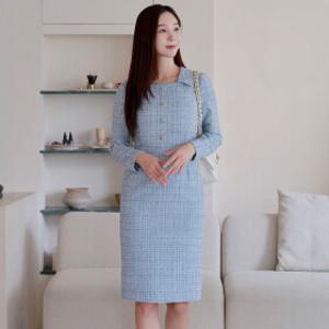 드리다 트위드 스퀘어넥 카라 H라인 빅사이즈 정장 원피스 하객 상견례 오피스룩 모임 연말룩 미시