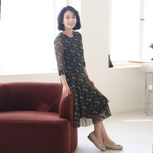N2753 중년여성 망사스판 캉캉 플레어원피스 엄마옷