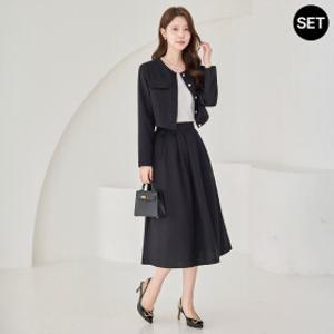 [모리스커밍홈] [SET]골드 버튼 크롭 자켓 플레어 롱 스커트 세트_M2603SE024A