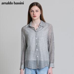 [아날도바시니(ARNALDO BASSINI)] 깅엄체크 롤업소매 오버핏 카라셔츠 (택가격: 98000원)